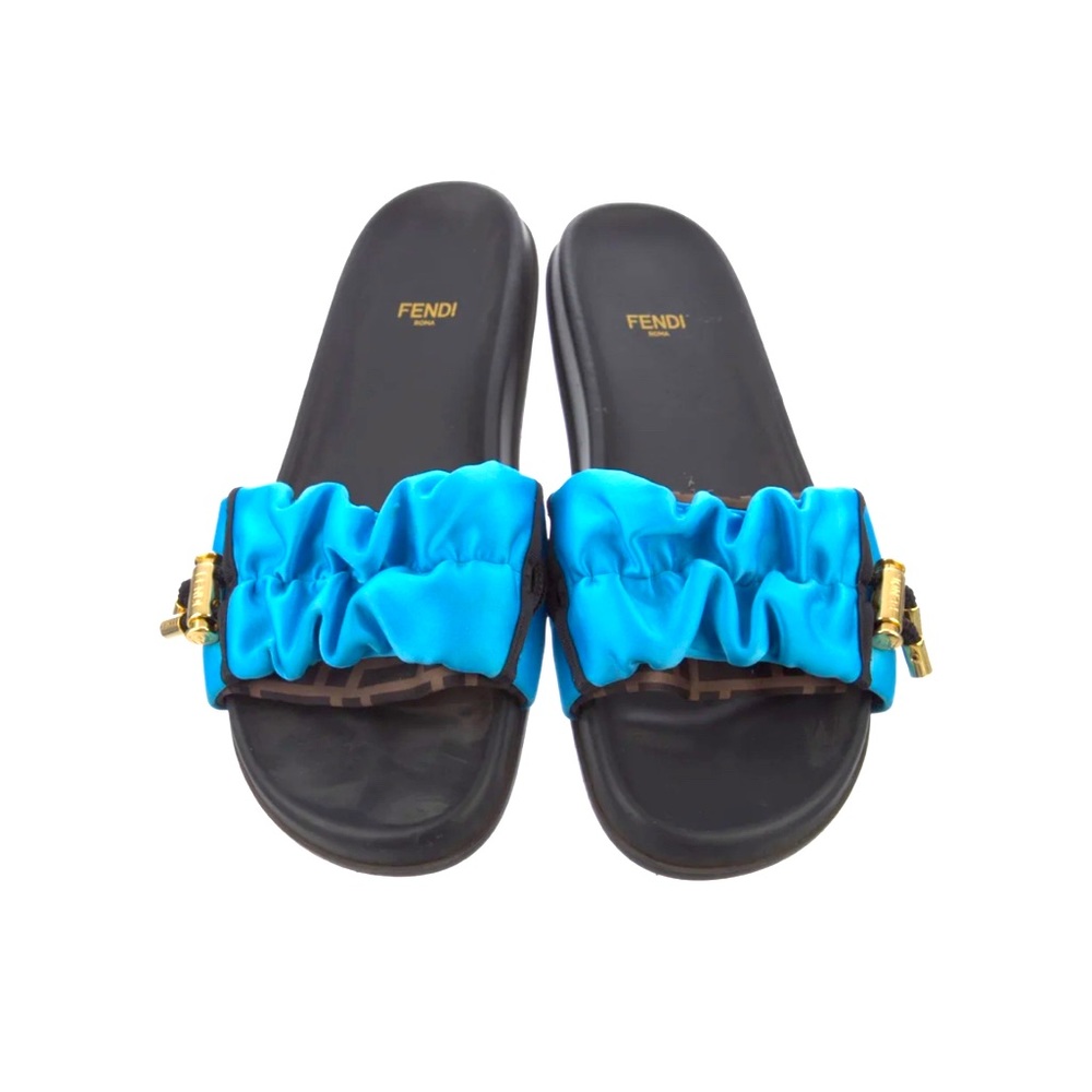 Fendi Blue Satin Slides Size 38